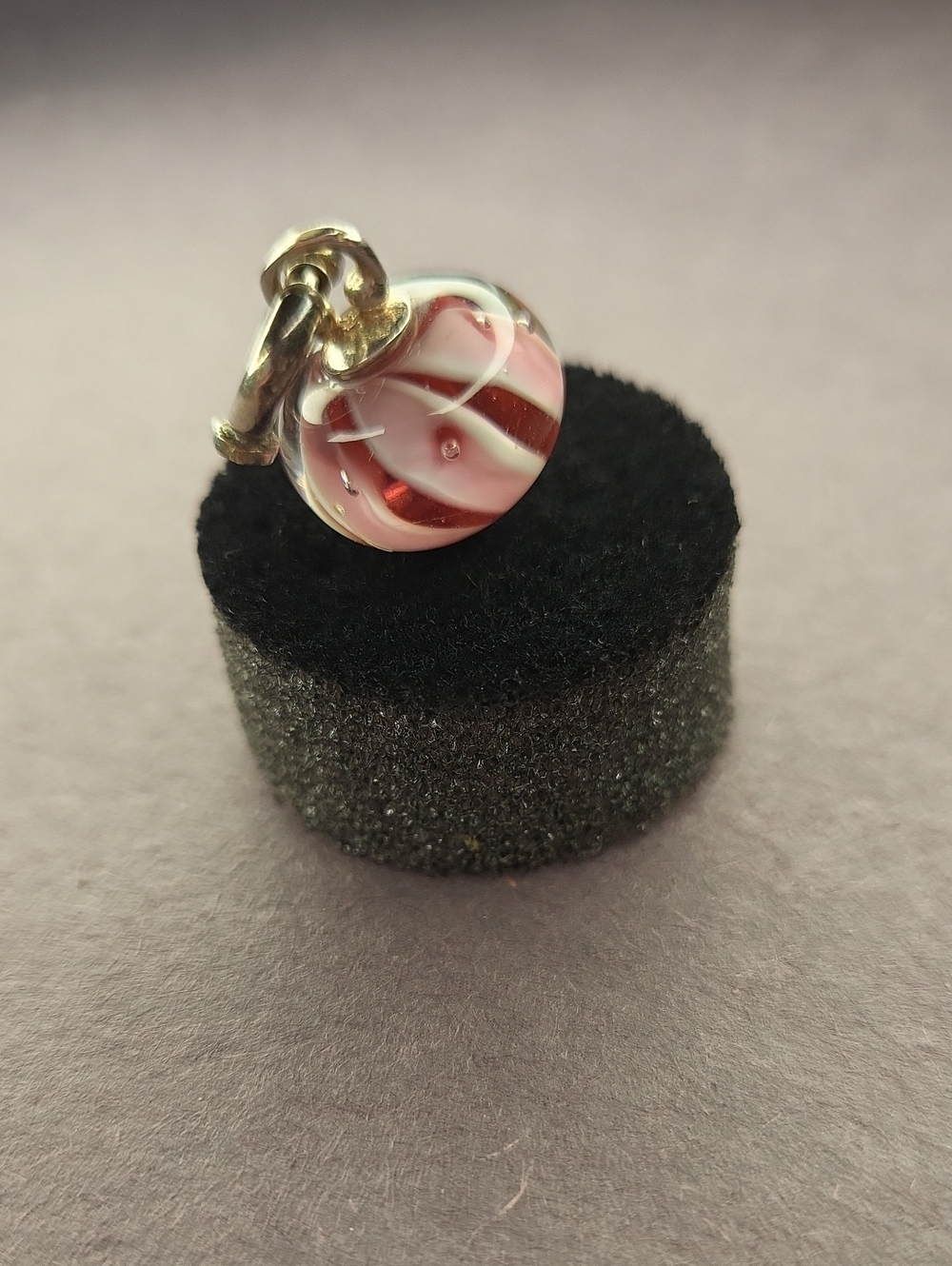Micros Pink and White Striped Glass Charm Pendant with Sterling Silver Bail